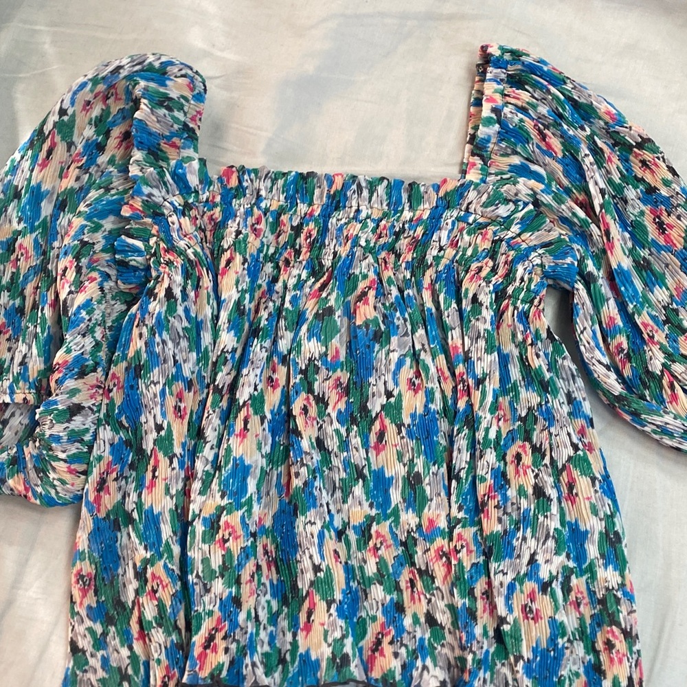 Ganni Blue and Pink Floral Blouse